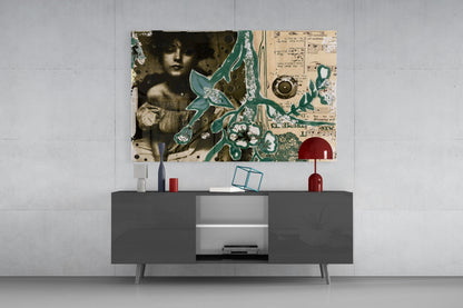 Vintage Lady Floral Collage Glass Wall Art
