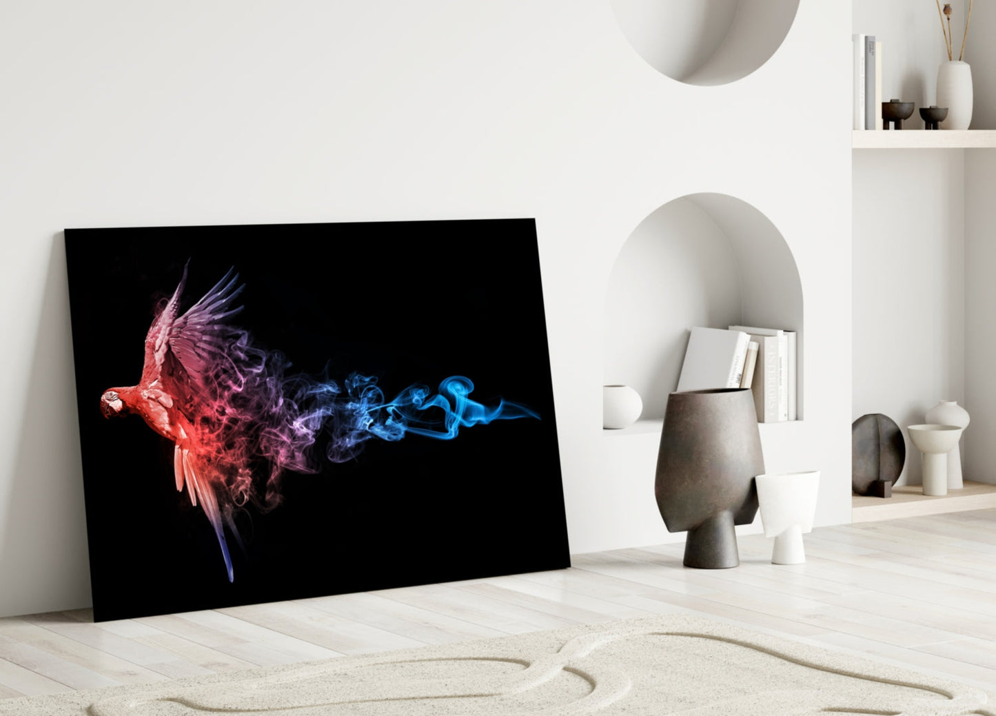Parrot Smoke Fire Ice Glass Wall Art