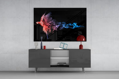 Parrot Smoke Fire Ice Glass Wall Art