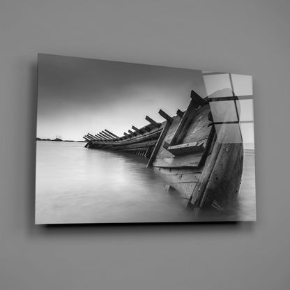 Black And White Shipwreck Ribs Glass Wall Art