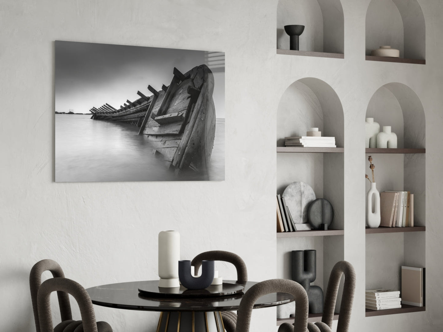 Black And White Shipwreck Ribs Glass Wall Art