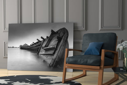 Black And White Shipwreck Ribs Glass Wall Art