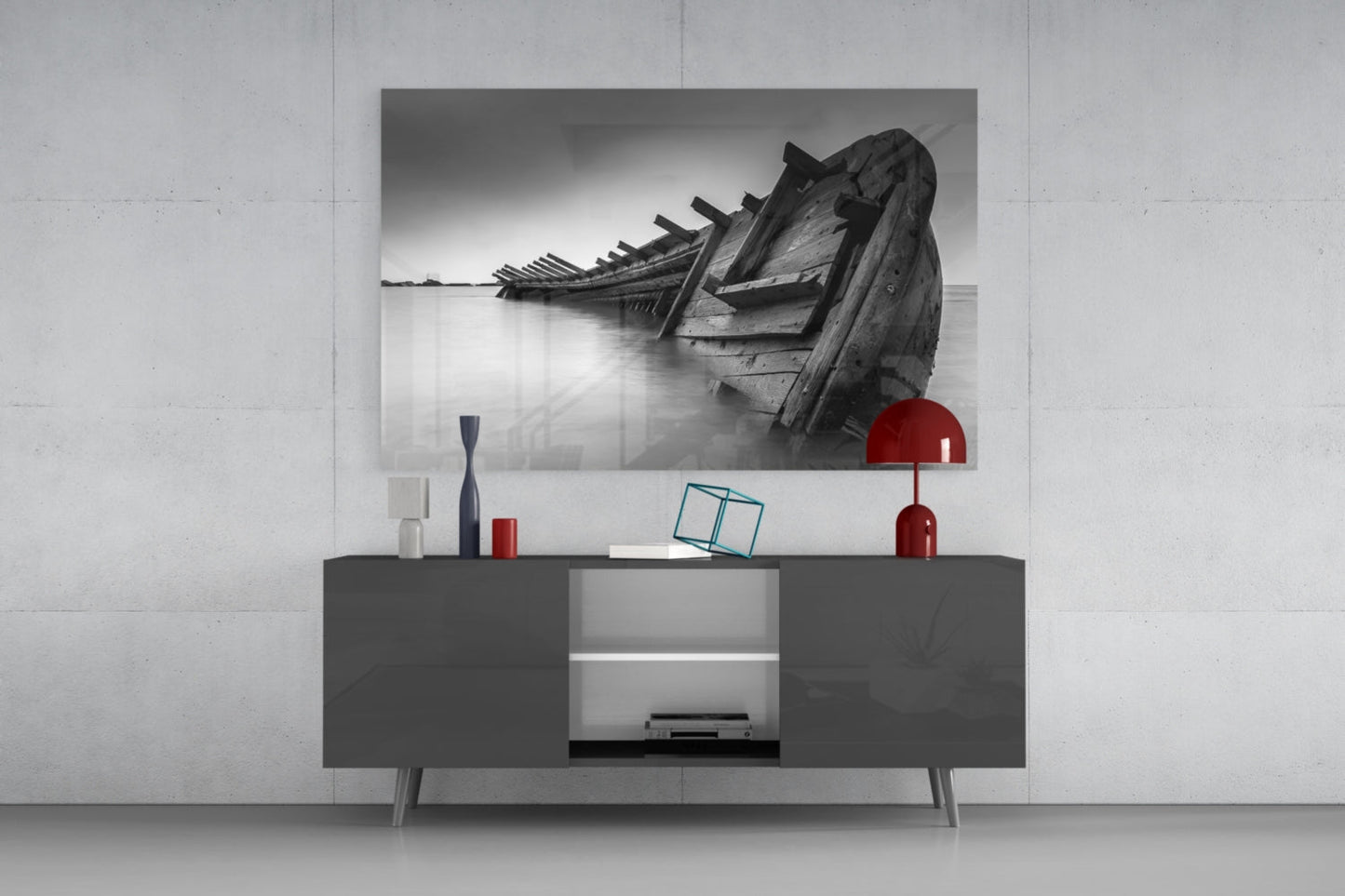 Black And White Shipwreck Ribs Glass Wall Art
