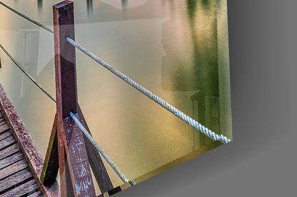 Dramatic Clouds Forest Lake Pier Glass Wall Art