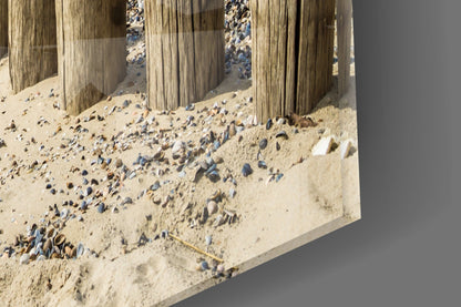 Weathered Wooden Posts Breakwater Beach Glass Wall Art