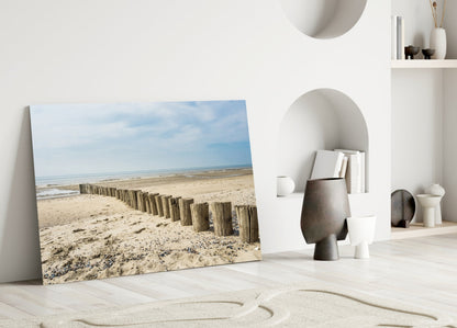 Weathered Wooden Posts Breakwater Beach Glass Wall Art
