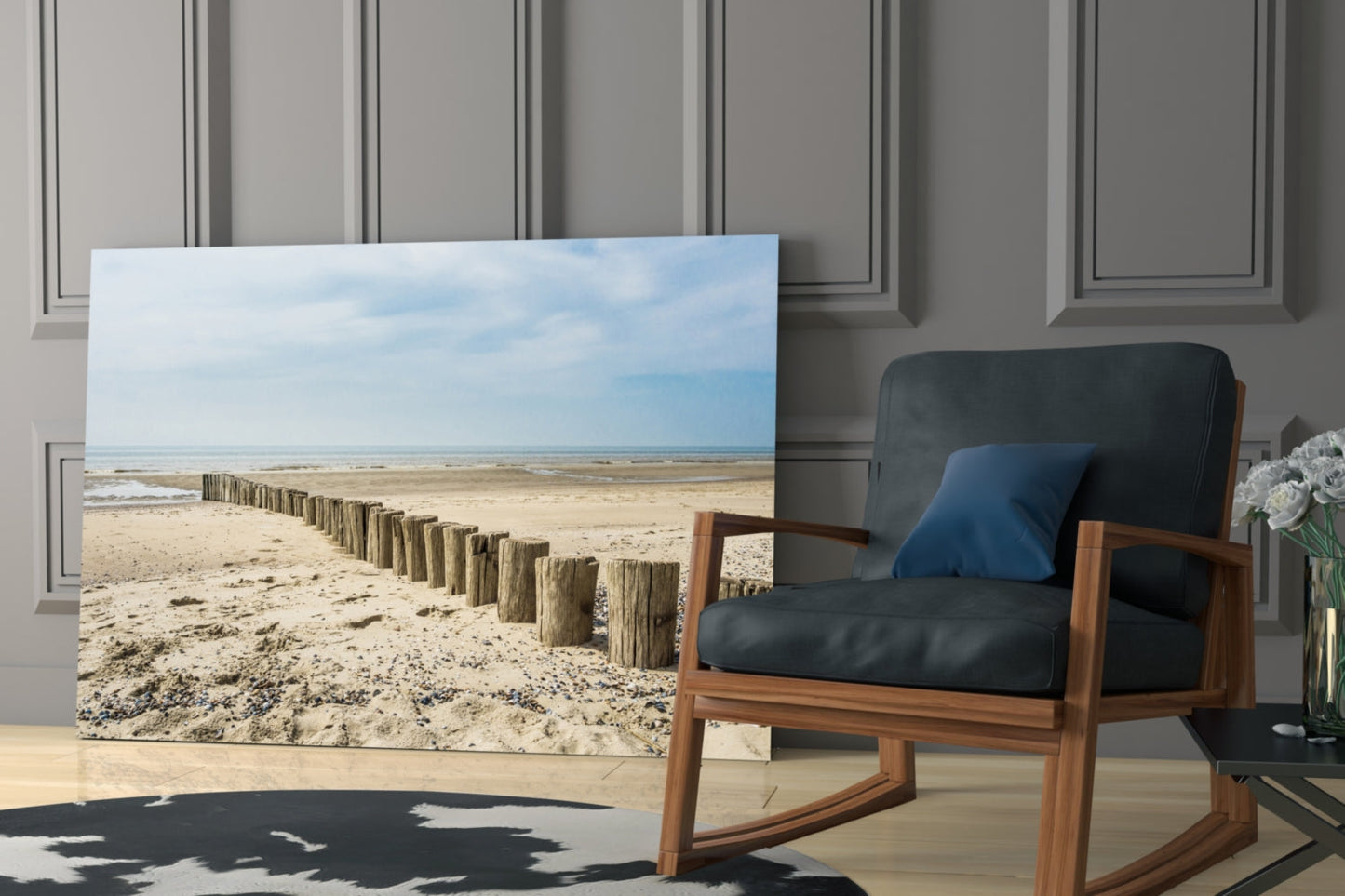 Weathered Wooden Posts Breakwater Beach Glass Wall Art