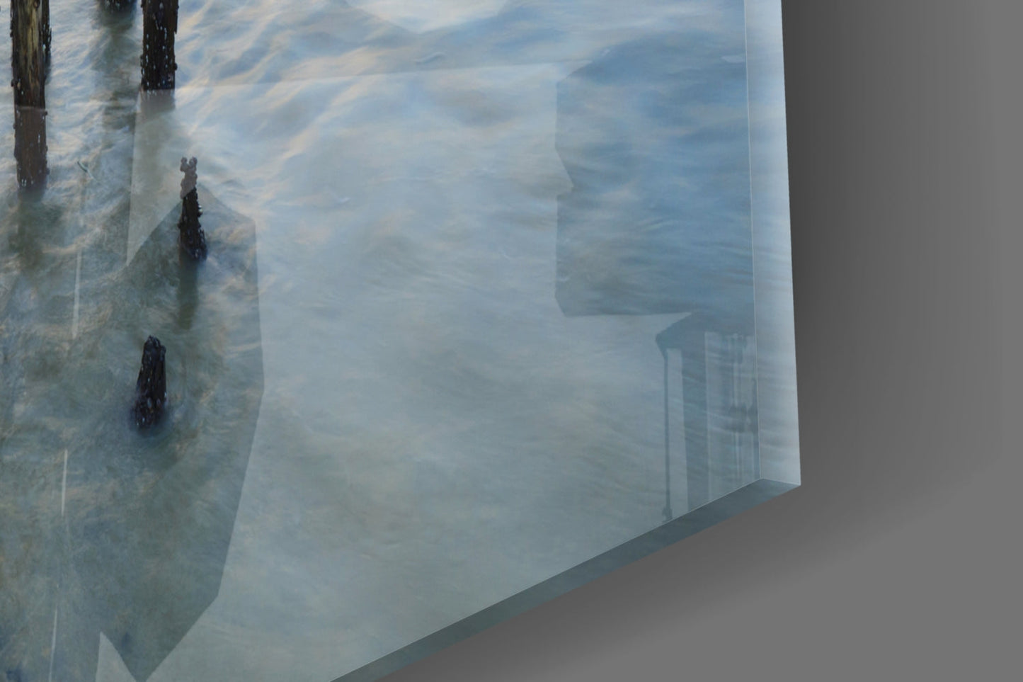 Breakwater Rocks Posts Sunset Glass Wall Art