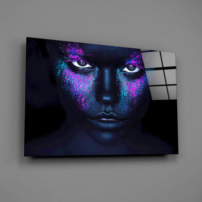 Pink Teal Powder Dark Woman Glass Wall Art