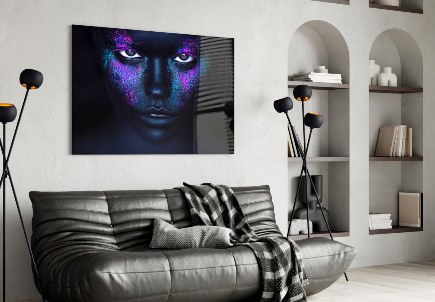 Pink Teal Powder Dark Woman Glass Wall Art