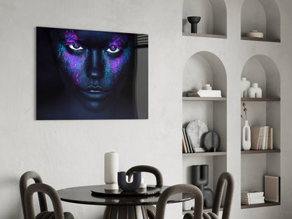 Pink Teal Powder Dark Woman Glass Wall Art