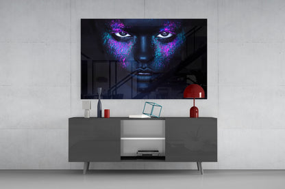 Pink Teal Powder Dark Woman Glass Wall Art