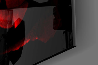 Glowing Red Rose Close Up Glass Wall Art