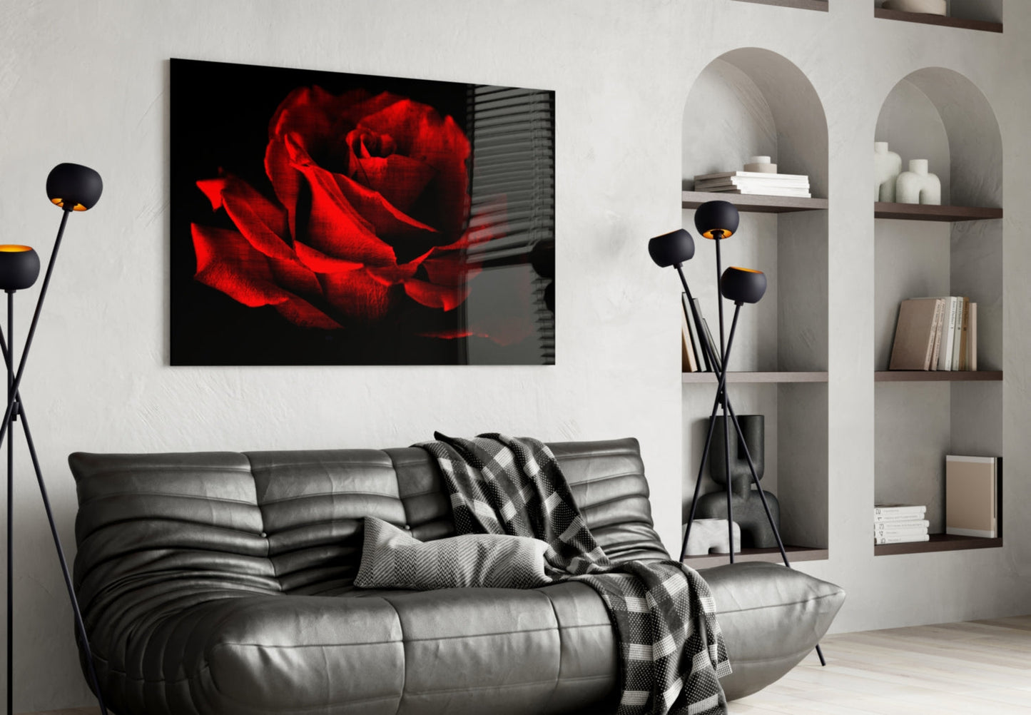 Glowing Red Rose Close Up Glass Wall Art