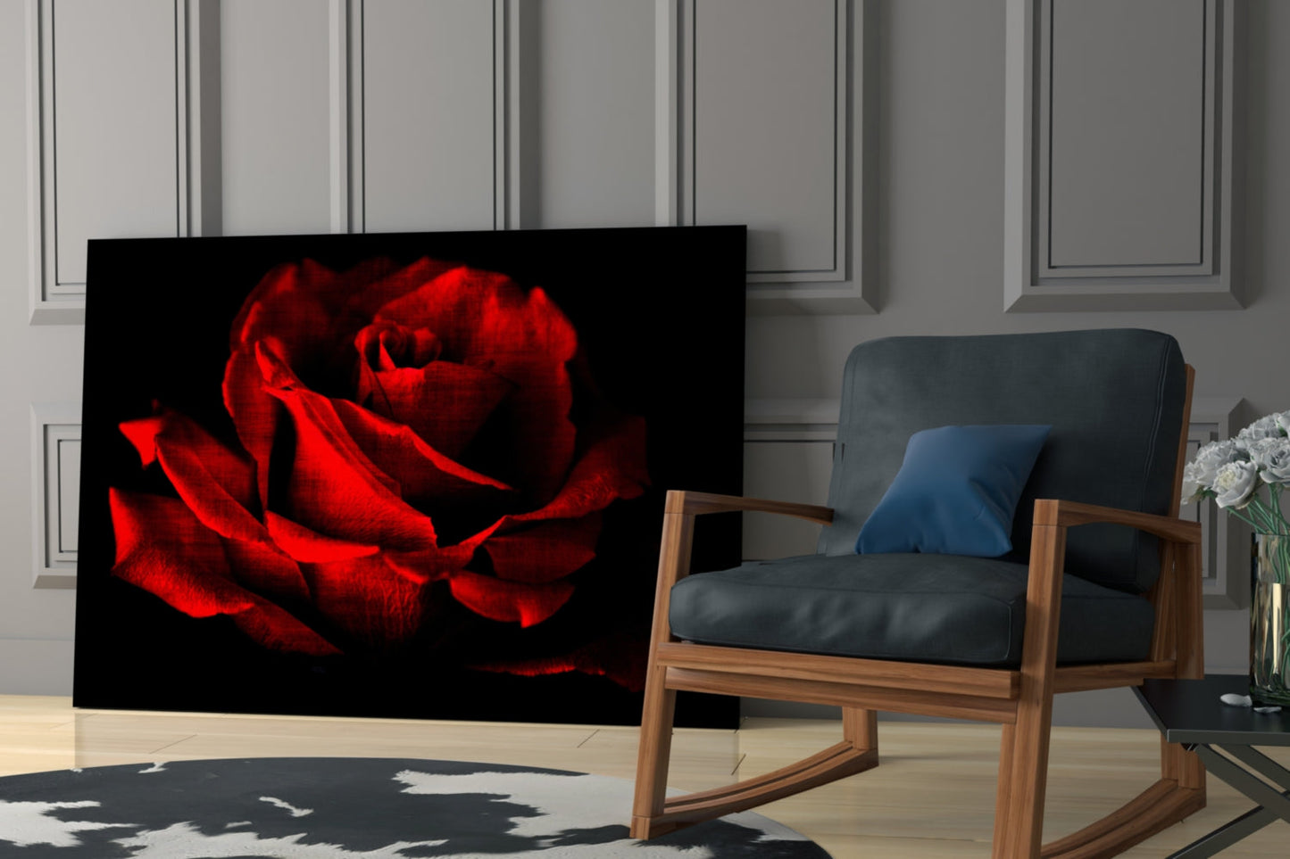 Glowing Red Rose Close Up Glass Wall Art