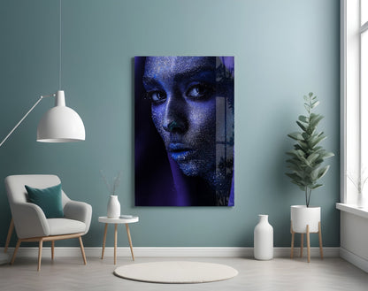 Silver Glitter Face Violet Veil Glass Wall Art