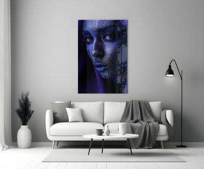 Silver Glitter Face Violet Veil Glass Wall Art