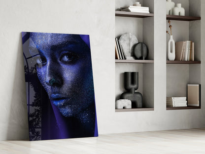 Silver Glitter Face Violet Veil Glass Wall Art