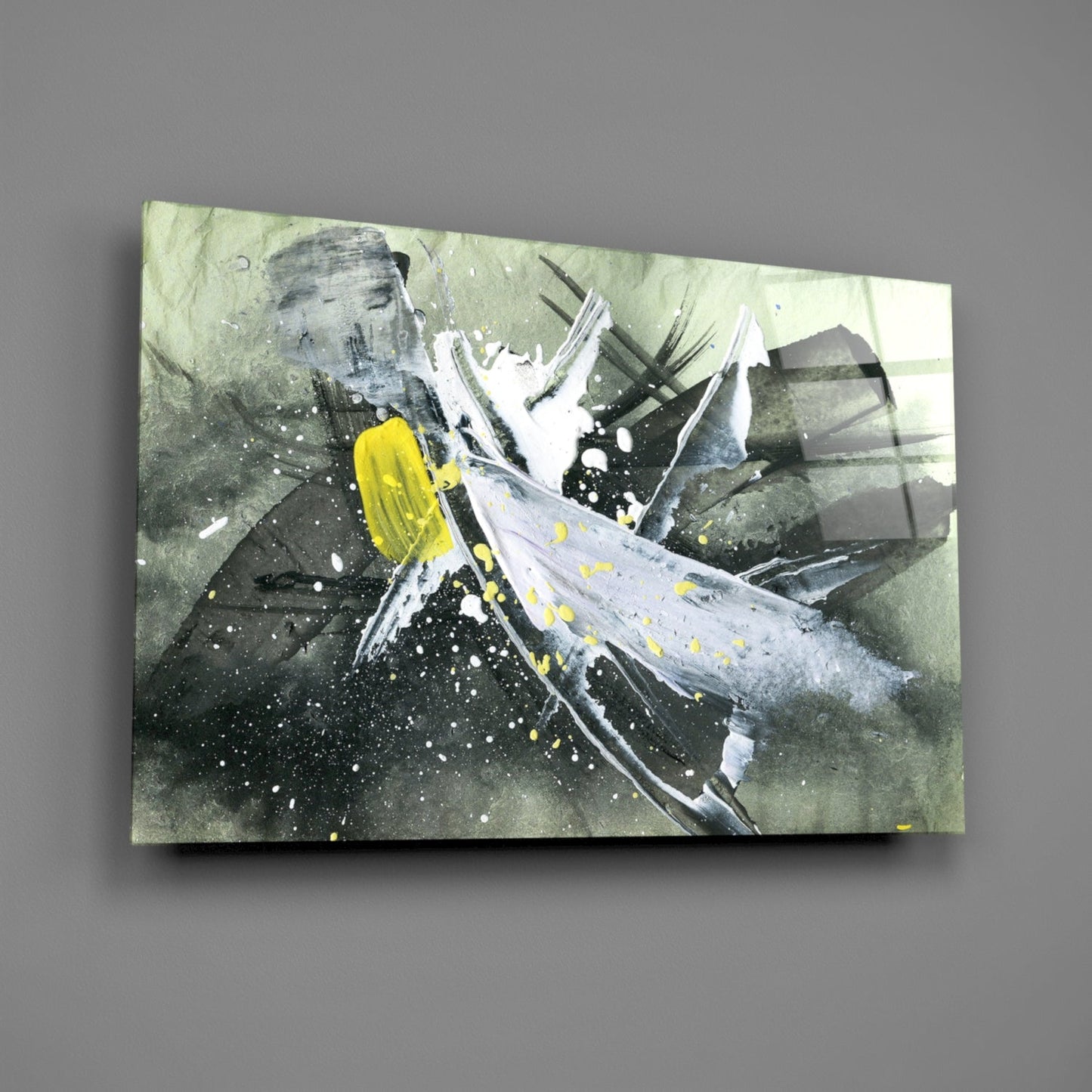 Yellow Accent Ink Splash Glass Wall Art
