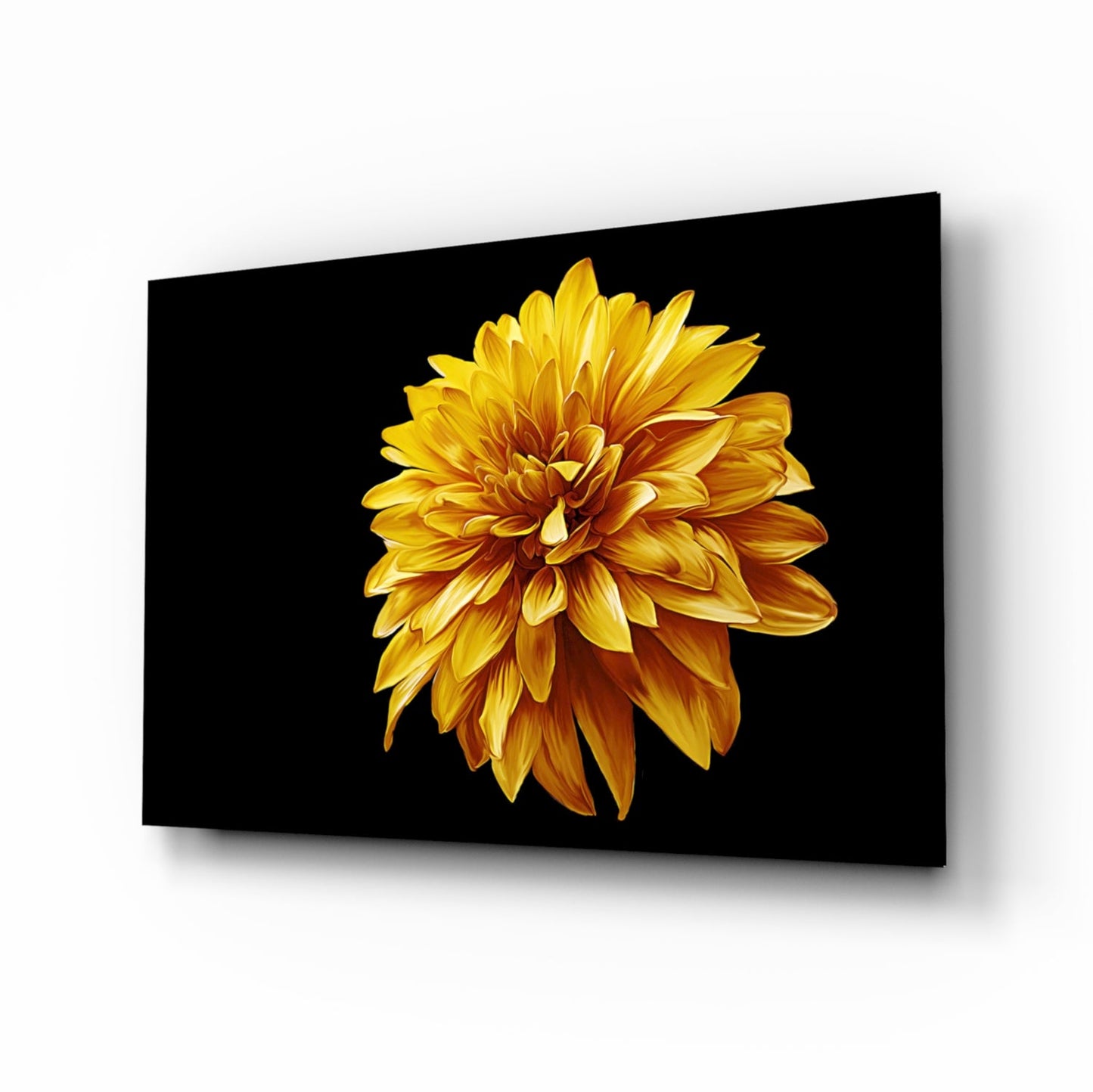 Golden Dahlia On Black Flower Glass Wall Art