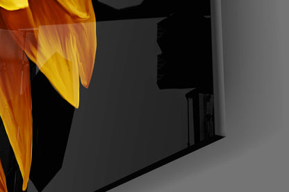 Golden Dahlia On Black Flower Glass Wall Art