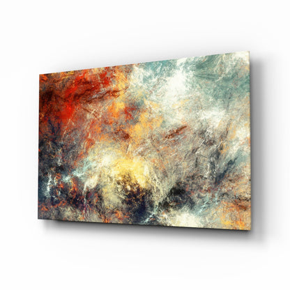 Fiery Red Teal Cloud Abstract Glass Wall Art