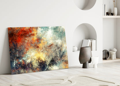 Fiery Red Teal Cloud Abstract Glass Wall Art