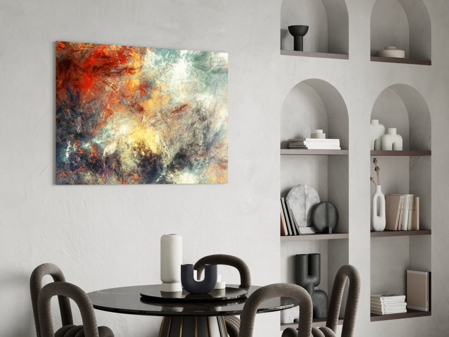 Fiery Red Teal Cloud Abstract Glass Wall Art