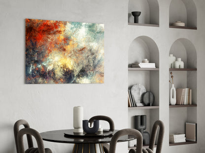 Fiery Red Teal Cloud Abstract Glass Wall Art