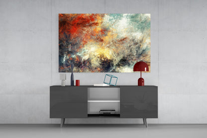 Fiery Red Teal Cloud Abstract Glass Wall Art