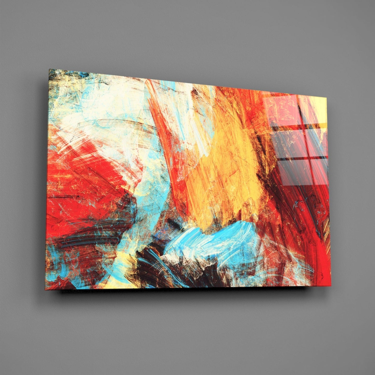 Bold Brushstrokes Red Yellow Abstract Glass Wall Art