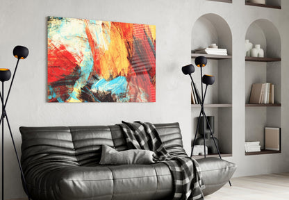 Bold Brushstrokes Red Yellow Abstract Glass Wall Art
