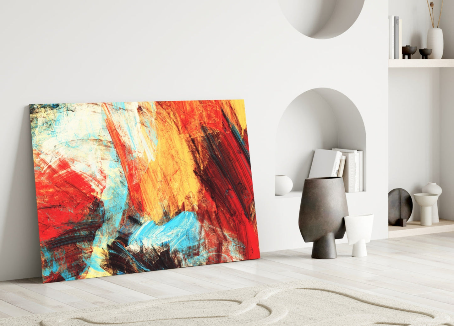 Bold Brushstrokes Red Yellow Abstract Glass Wall Art