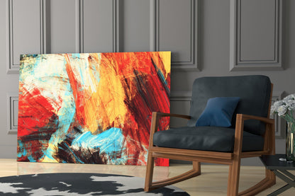 Bold Brushstrokes Red Yellow Abstract Glass Wall Art