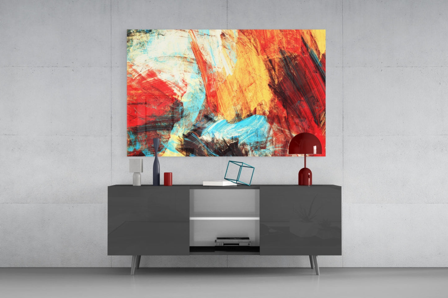 Bold Brushstrokes Red Yellow Abstract Glass Wall Art