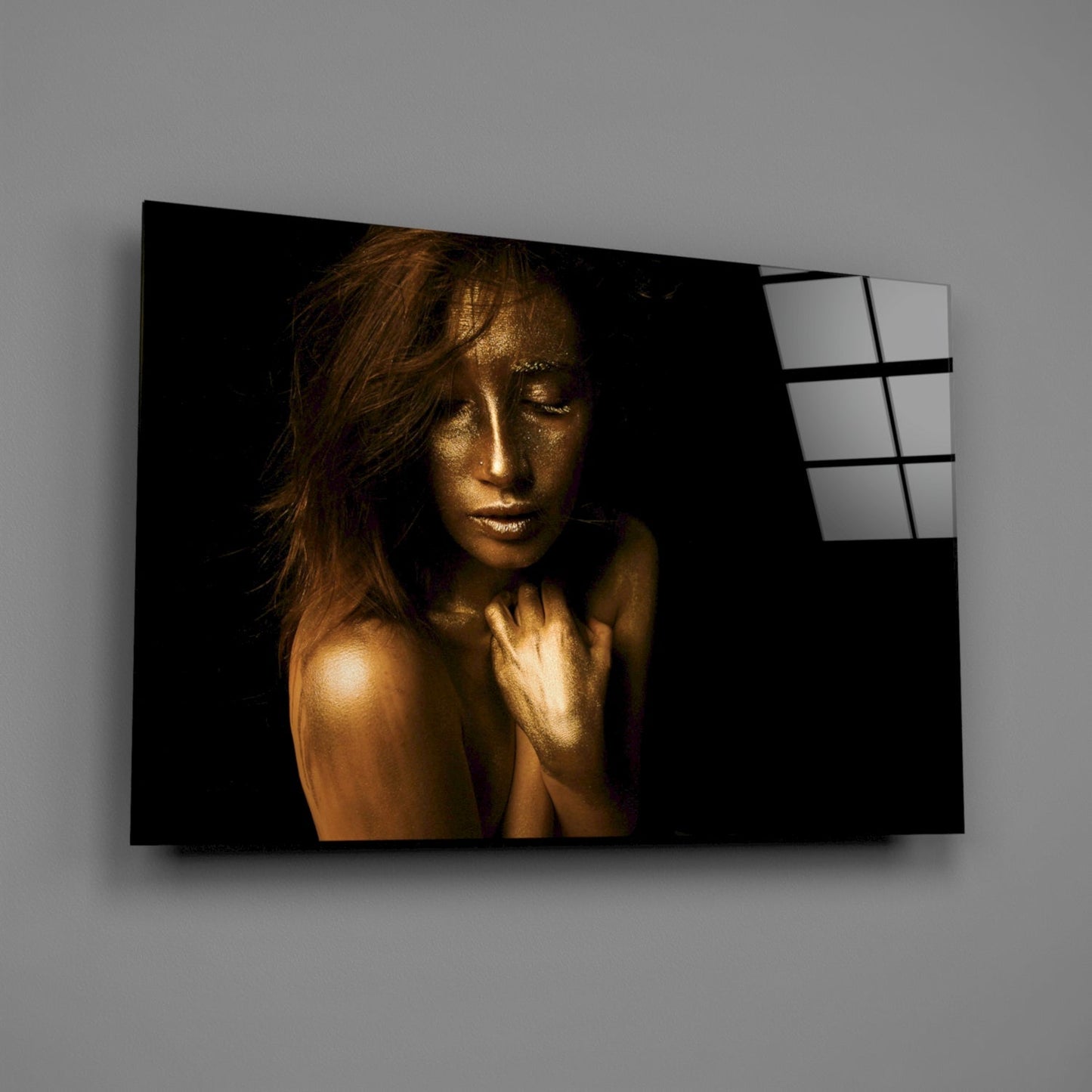 Golden Skin Serene Woman Glass Wall Art
