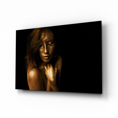 Golden Skin Serene Woman Glass Wall Art