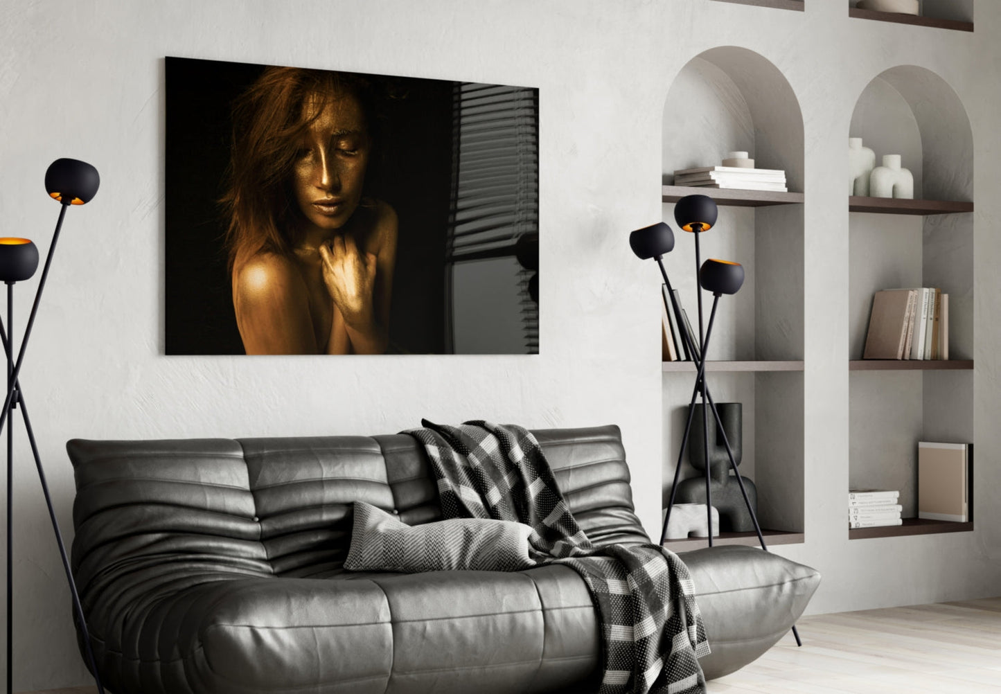 Golden Skin Serene Woman Glass Wall Art