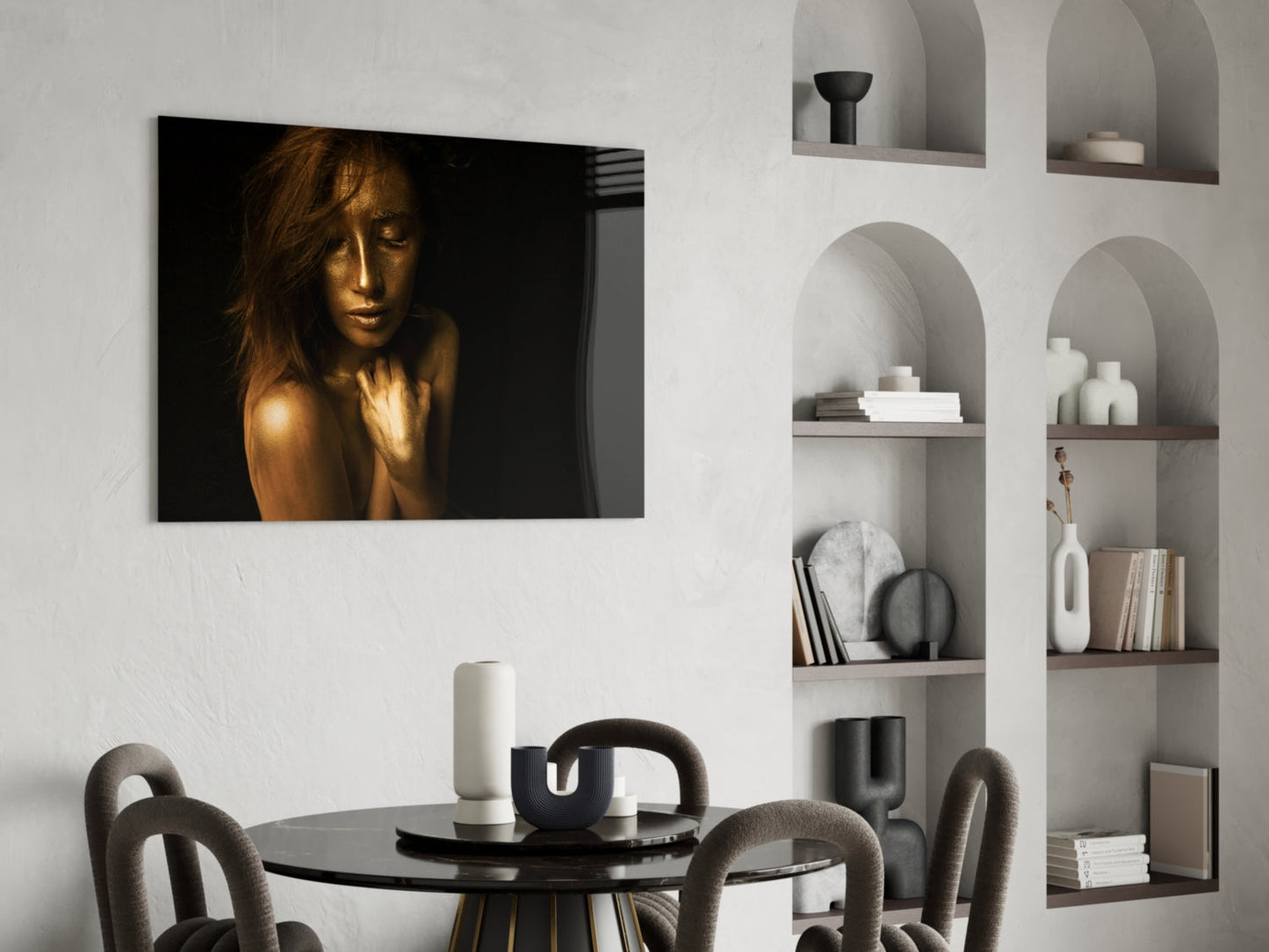 Golden Skin Serene Woman Glass Wall Art