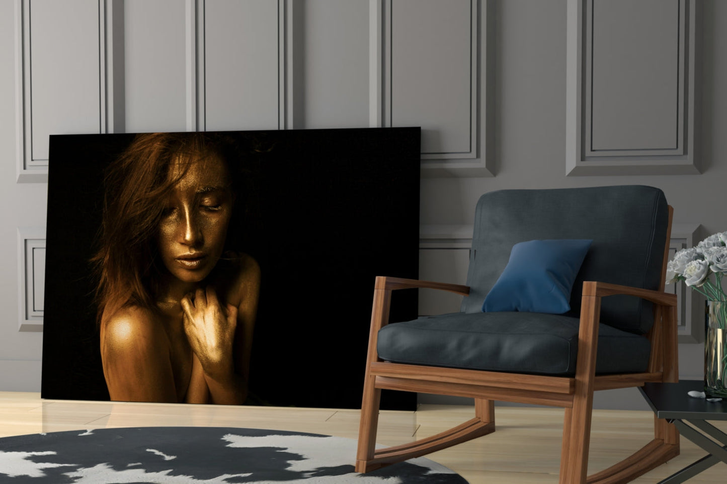 Golden Skin Serene Woman Glass Wall Art