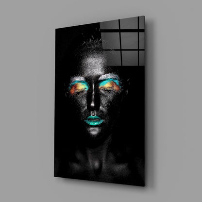 Teal Orange Eyeshadow Woman Glass Wall Art