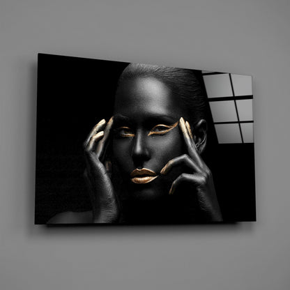 Gold Lips Framing Hands Woman Glass Wall Art