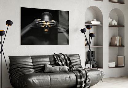 Gold Manicure Hidden Eyes Woman Glass Wall Art