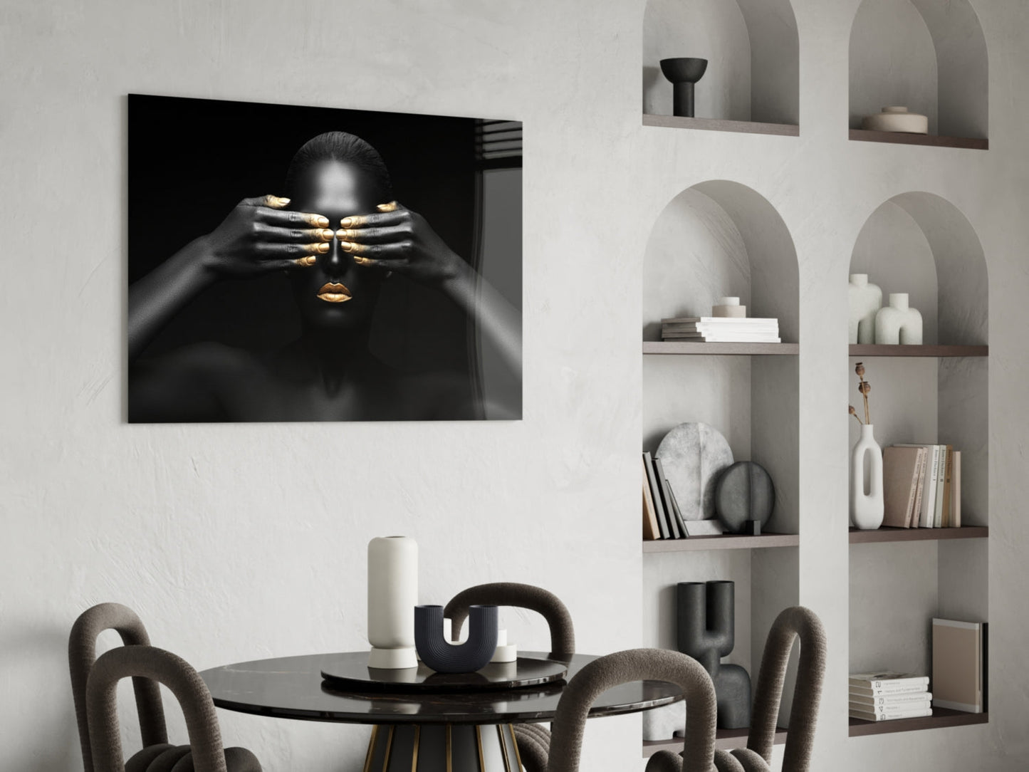 Gold Manicure Hidden Eyes Woman Glass Wall Art