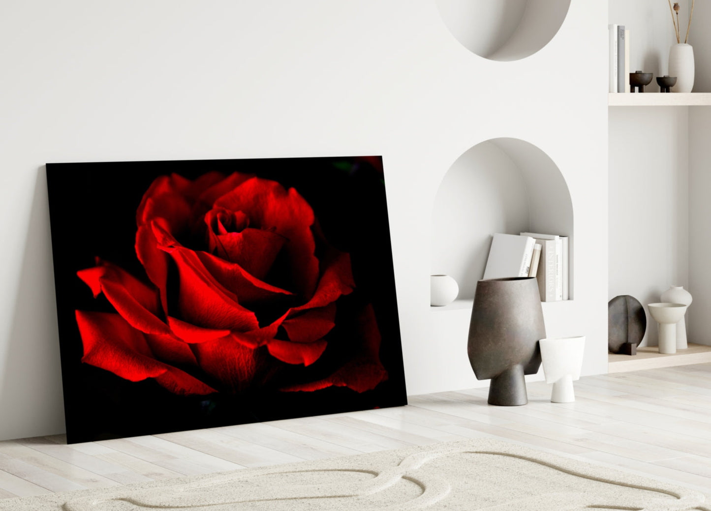 Dark Velvet Red Rose Petals Glass Wall Art