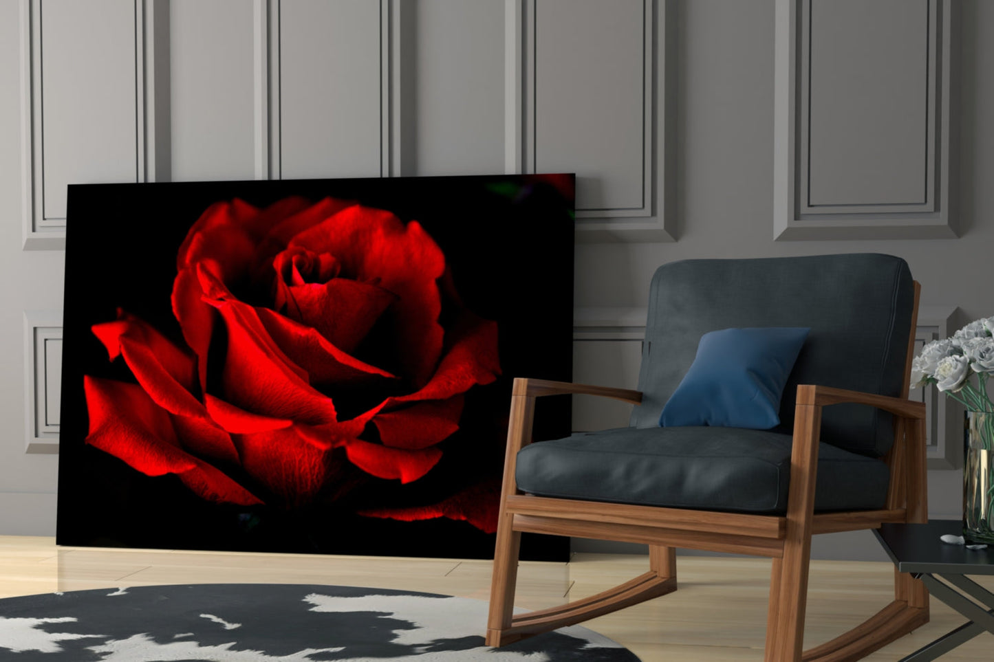 Dark Velvet Red Rose Petals Glass Wall Art