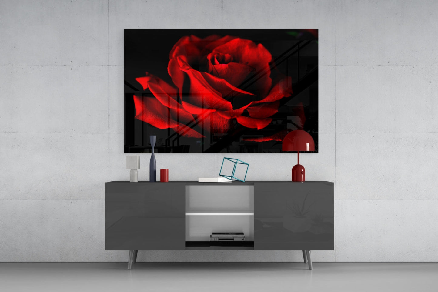 Dark Velvet Red Rose Petals Glass Wall Art