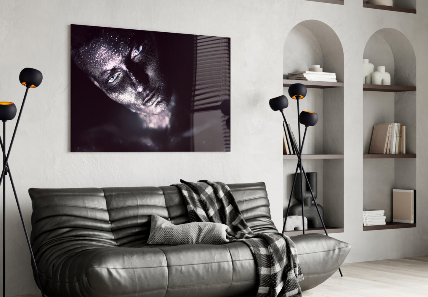 Silver Glitter Shadowed Woman Glass Wall Art
