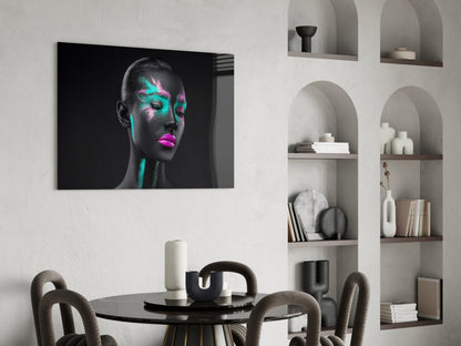 Teal Pink Brushstroke Woman Glass Wall Art