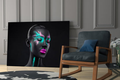 Teal Pink Brushstroke Woman Glass Wall Art